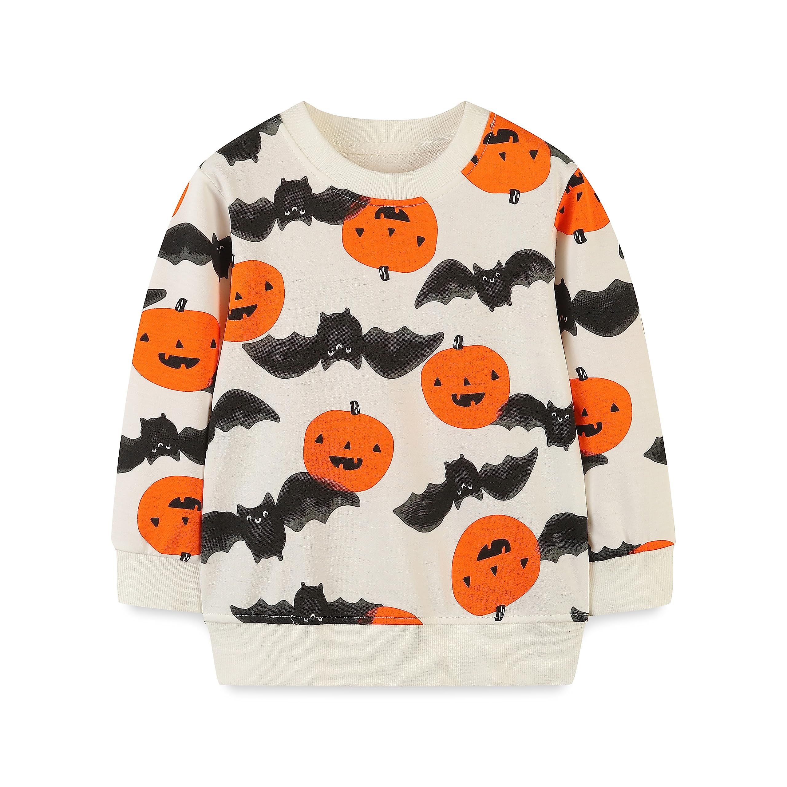 HILEELANG Toddler Boy Sweatshirts Halloween Pumpkin Bat Graphic Crewneck Pullover Cotton Tops 4T