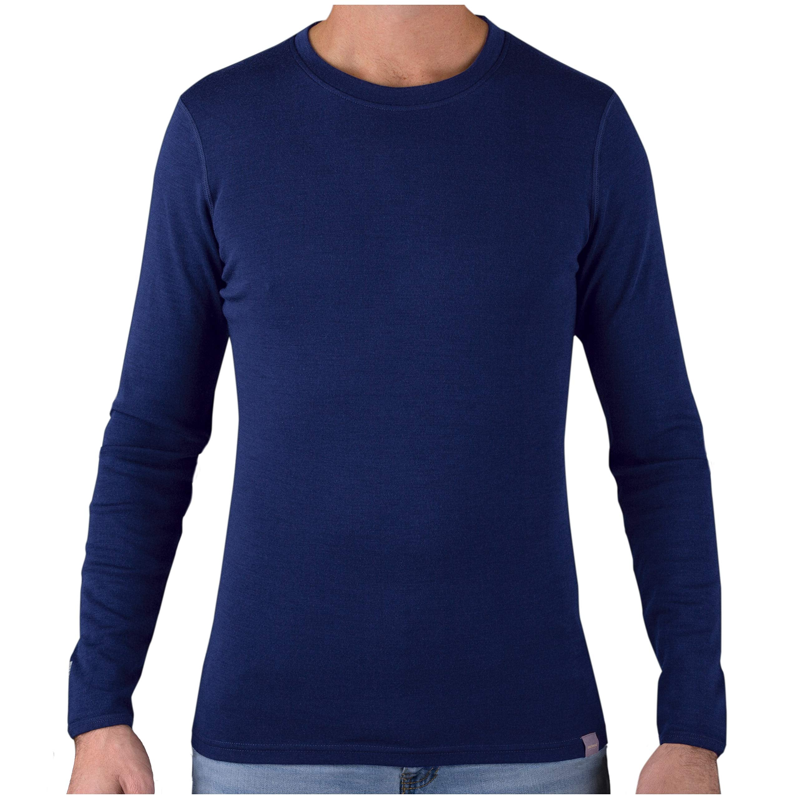 MERIWOOL Mens Base Layer - 100% Merino Wool Midweight Long Sleeve Thermal Shirt Navy