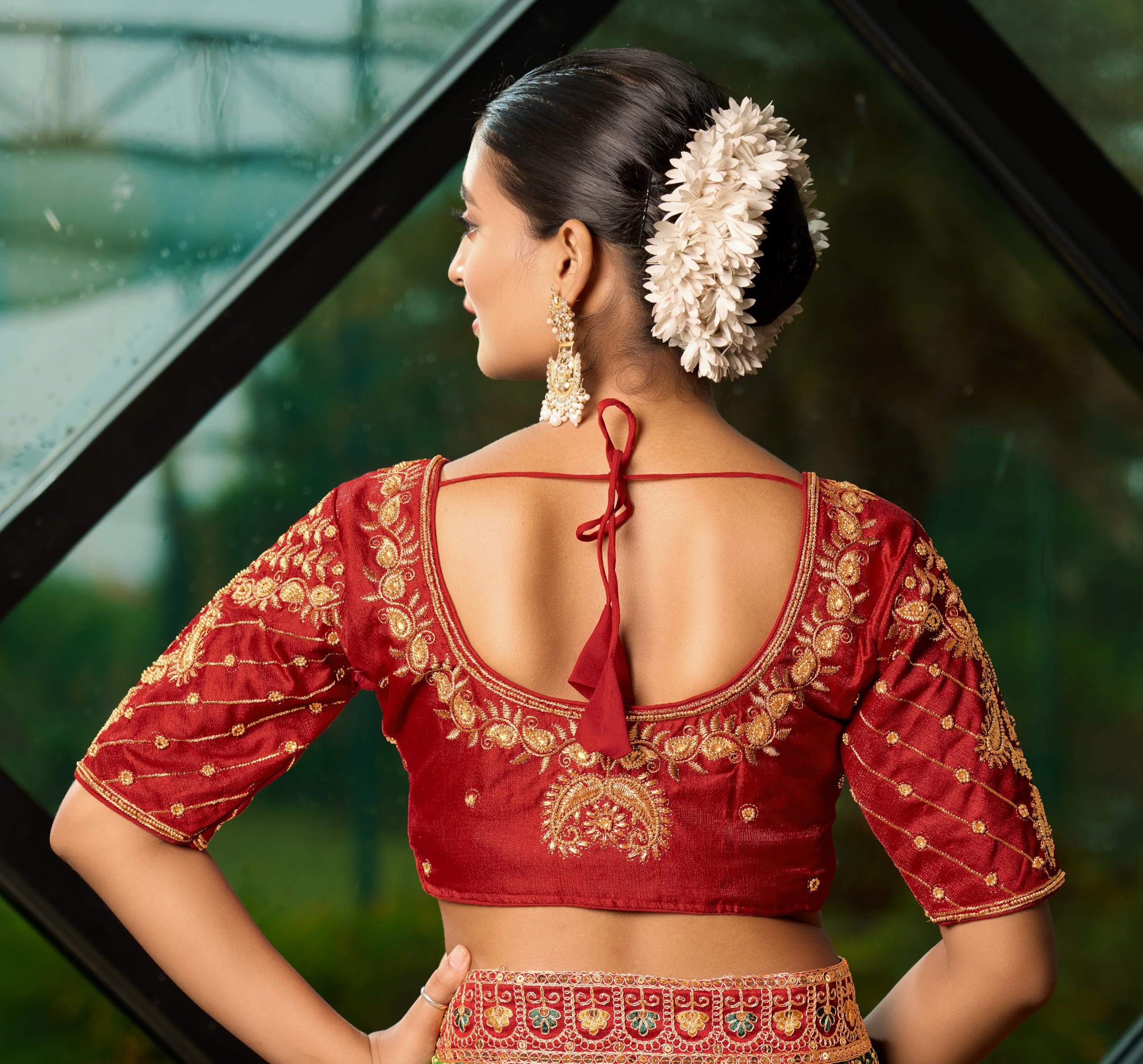 Pujia Mills WomenS Readymade Blouse Embroidery Multi Coding Maggam Work Sequence Work Indian Ethnic Designer Stitched Readymade