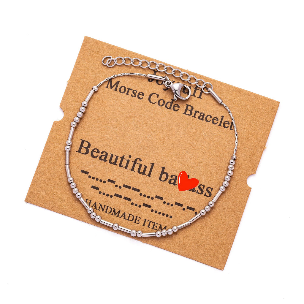 JoycuFF Morse Code Bracelets for Sister Daughter Best Friend Funny Birthday Christmas Gifts for Women Fashion Silver Chain Brace