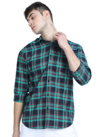 Ketch Men Polycotton Slim Fit Shirt (Khsh000542_Navy/Green, X-Large)