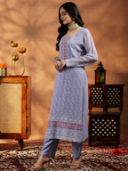 Libas Womens Embroidered Georgette Straight Kurta With Trousers And Dupatta
