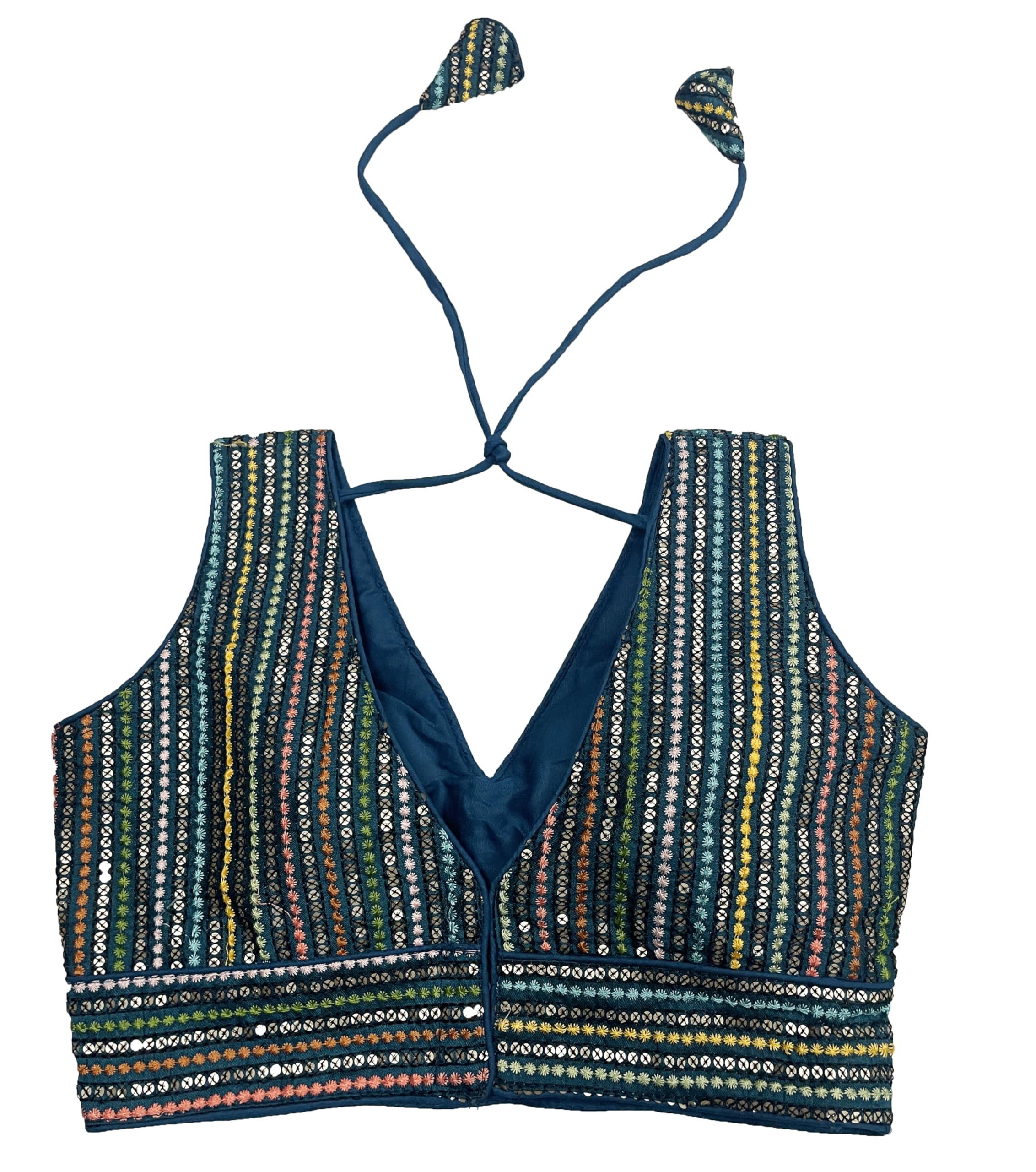 Pujia Mills WomenS Sleeveless Sabyasachi Pattern V Neck Embroidery Work With Sequence Indian Ethnic Wear Readymade Saree Blouse