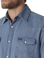Wrangler mens Western Long Sleeve Snap Washed Finish work utility button down shirts, Stonewashed, X-Large Tall US
