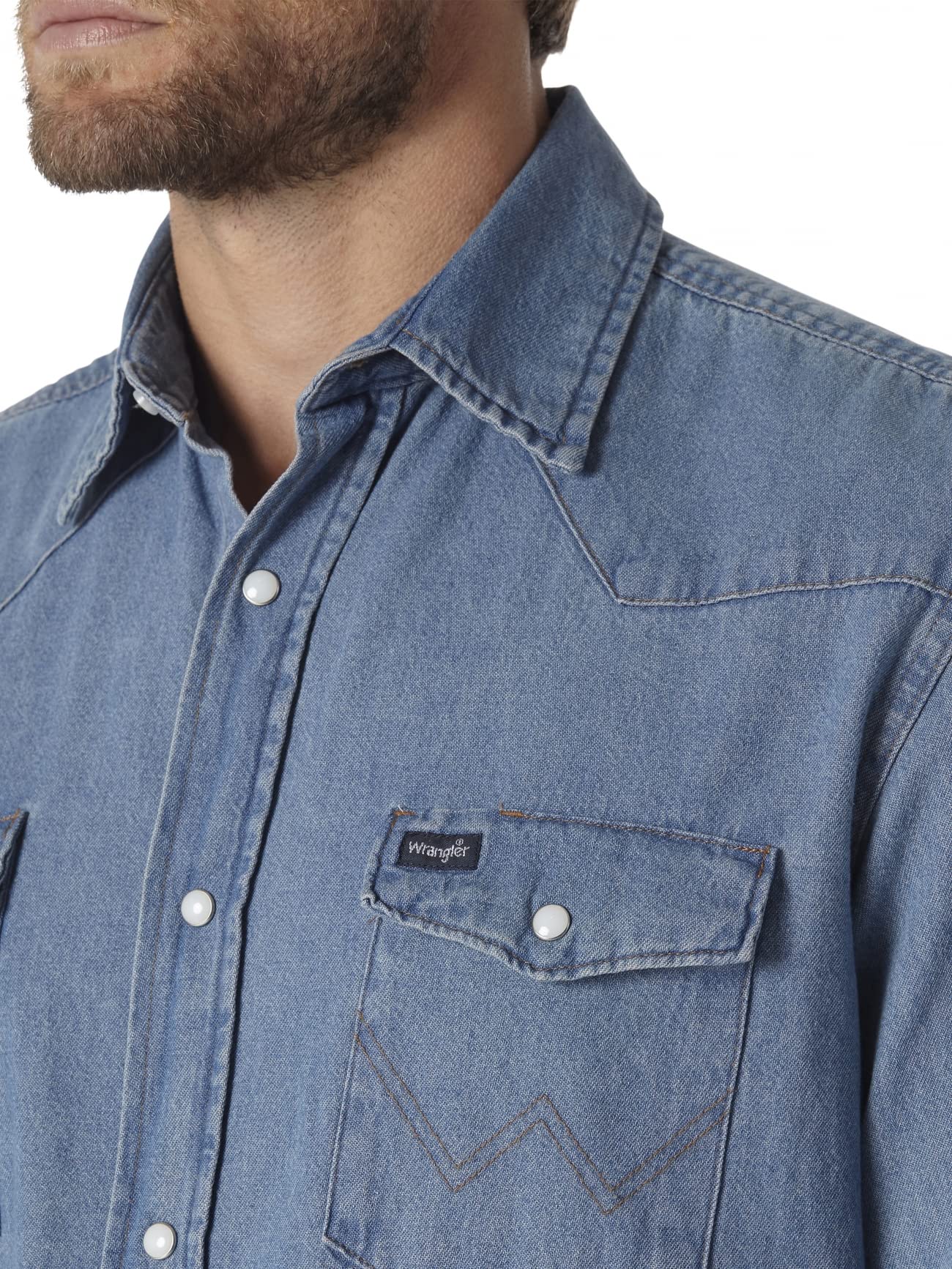 Wrangler mens Western Long Sleeve Snap Washed Finish work utility button down shirts, Stonewashed, X-Large Tall US