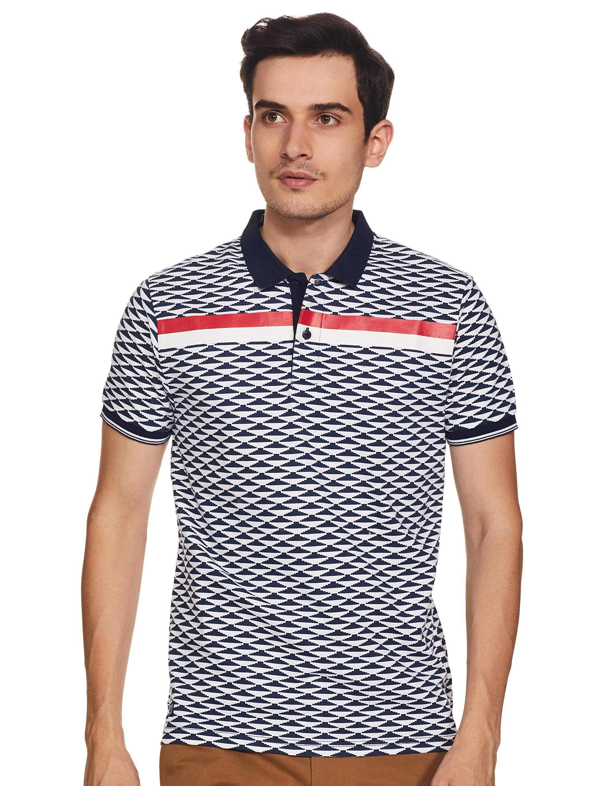 Pepe Jeans Mens Geometric Print Regular Fit Polo (Pm541475_Dark Denim M)