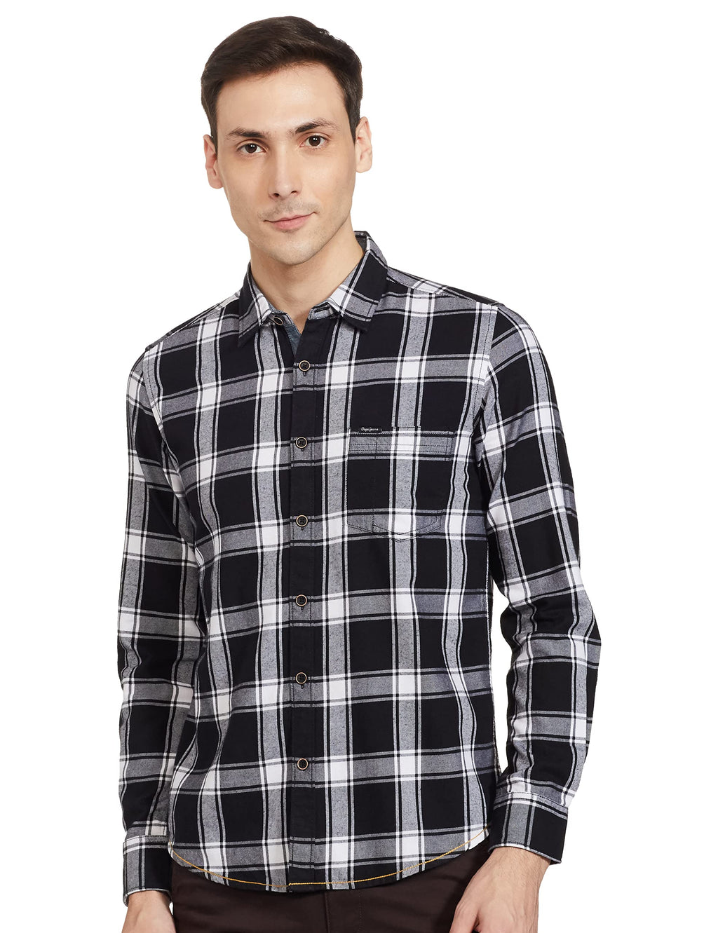 Pepe Jeans MenS Checkered Regular Shirt (Pm306704_Black_S)
