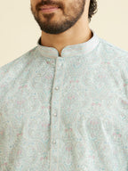 Manyavar MenS Cotton Blend Chikankari Sequined Kurta Pyjama Set (Green,L)