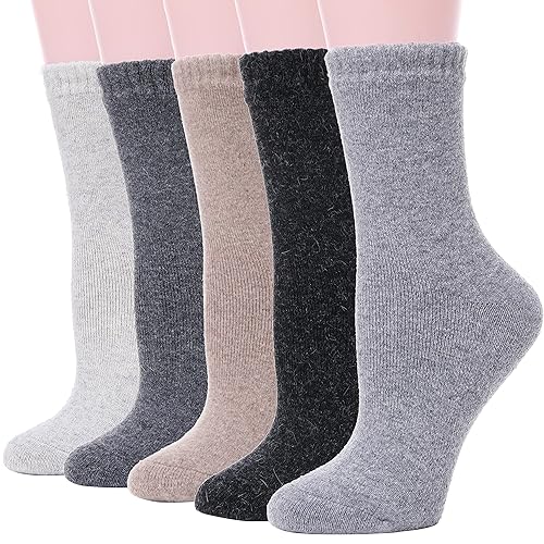 Sandsuced Wool Warm Socks for Women Winter Hiking Thick Boot Thermal Cabin Cozy Crew Work Soft Ladies Socks 5 Pack(Solid Color-E
