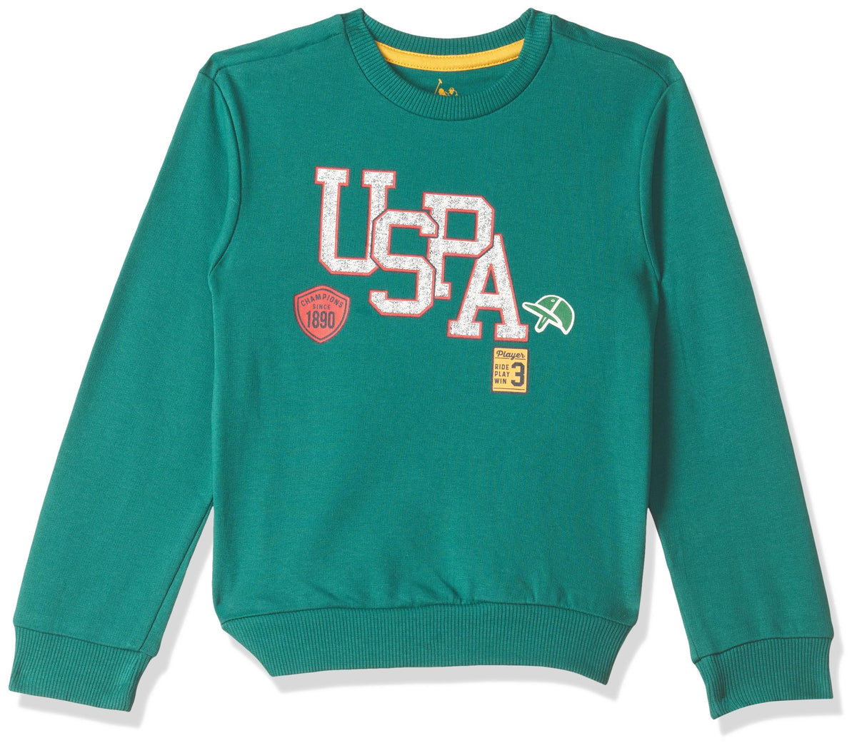 U.S. Polo Assn. Kids Regular fit Cotton Crew Neck Sweatshirts (UKSWSON0136_Green_1314Y) 13-14