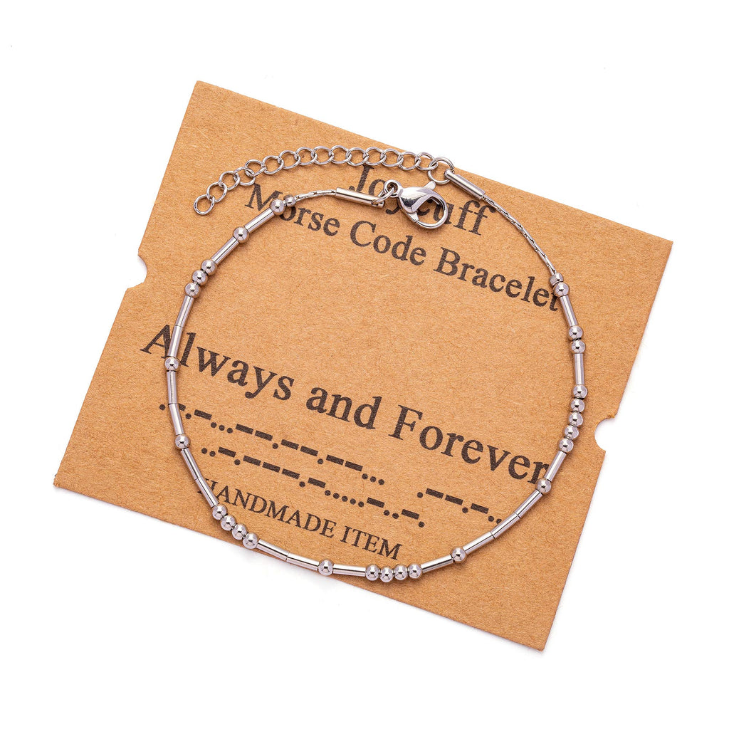 JoycuFF Always and Forever Morse Code Bracelets for Women Motivational Valentine's Day Gifts for Girlfriend Wife Encouragement E