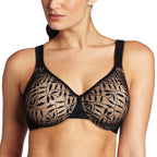 Olga Women's Sheer Leaves Minimizer Bra, Black and French Toast, 34DD