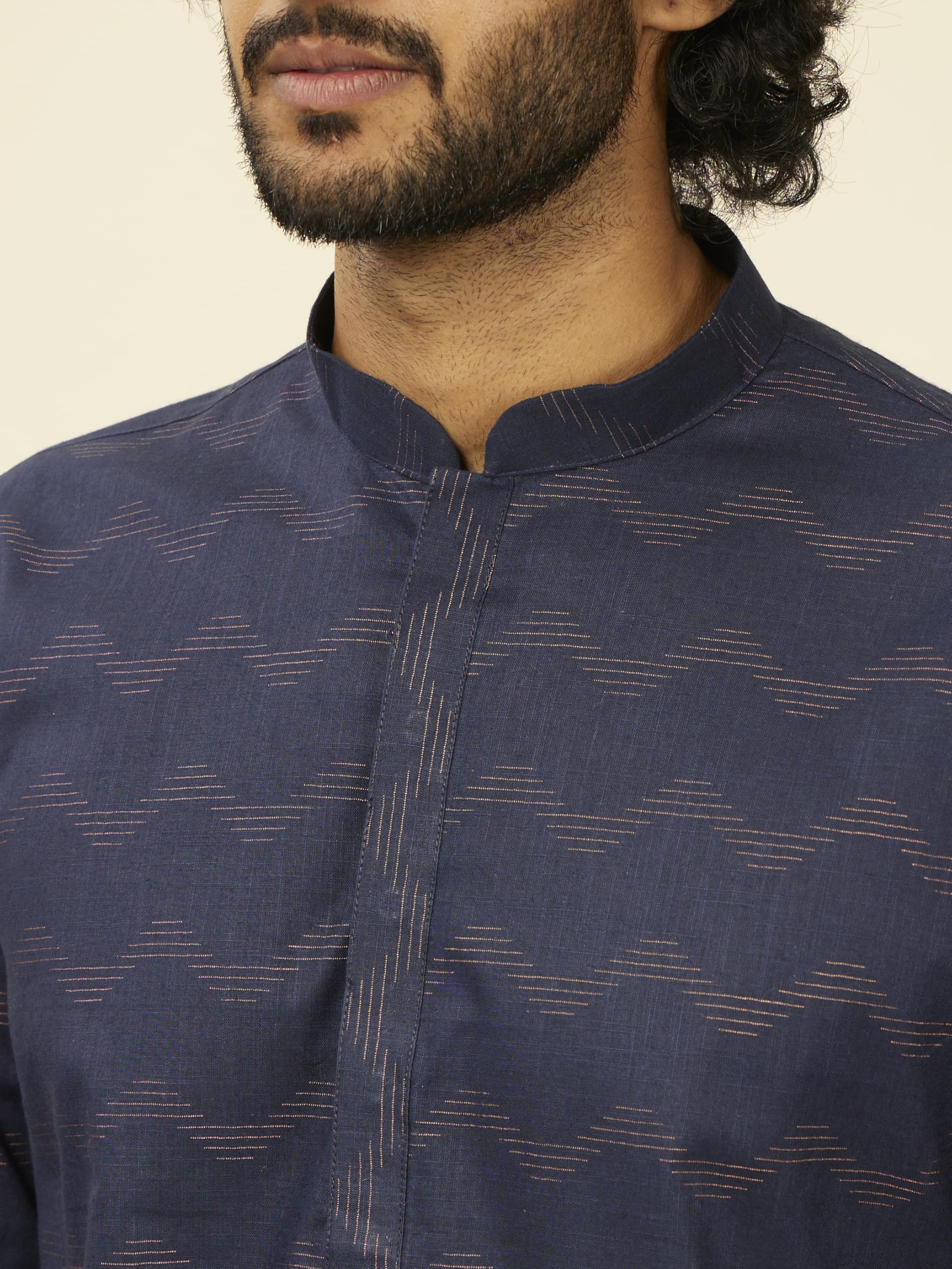 Manyavar Mens Kurta Only, Ethnic Kurta for Men, Full Sleeves Mandarin Collar Wave Blended Cotton Kurta