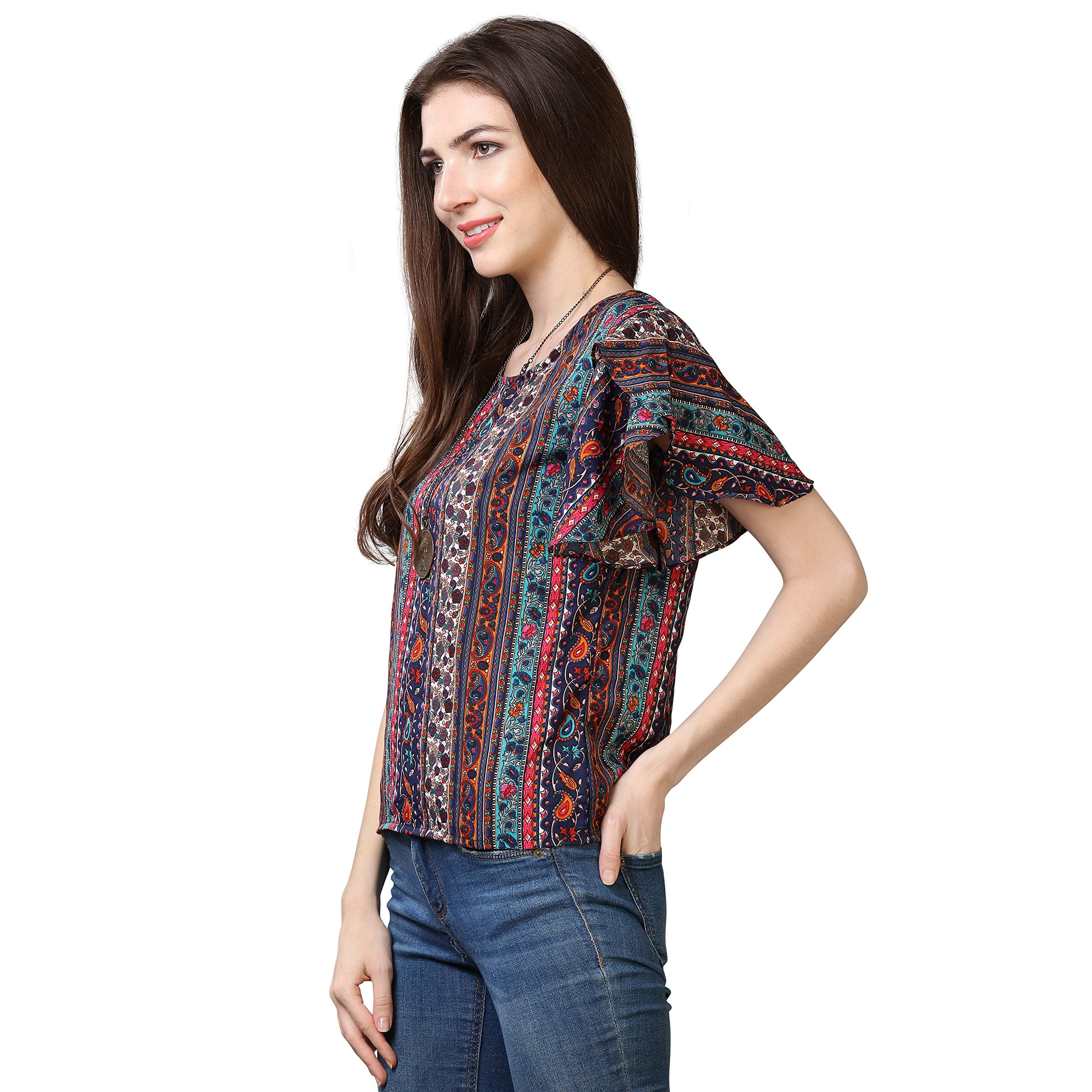 OOMPH! Womens Formal Crepe Tunic Top - Multicolor