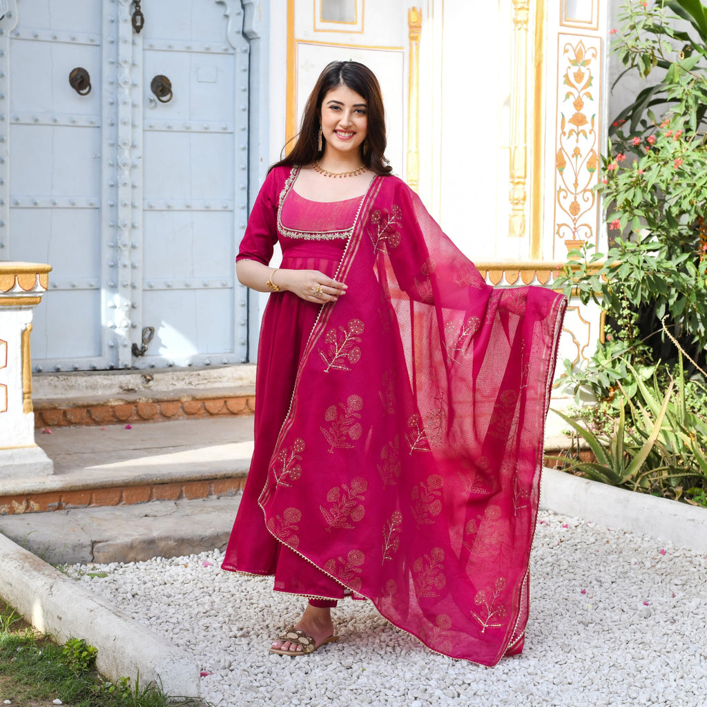 ANNI DESIGNER Womens Rayon Blend Anarkali Embroidered Kurta with Pant & Dupatta (APARNAA Pink_5XL_Pink_XXXXX-Large)