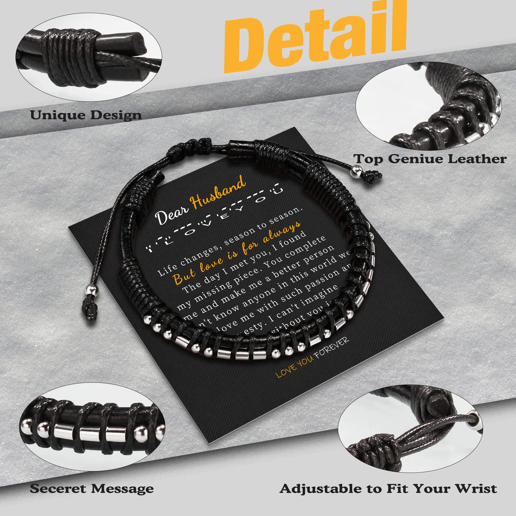 Btysun Gifts for Husband I Love You Gifts for Him Husband Gifts from Wife Morse Code Bracelet Leather Bracelets Anniversary Birt