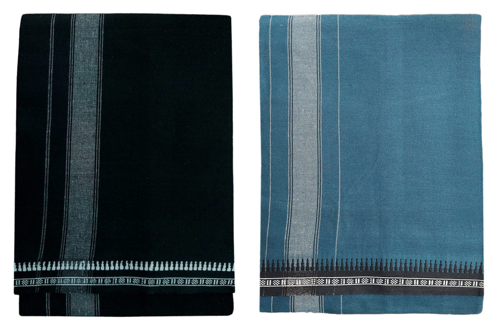 Prakasam Cotton Fine Quality Mens Kerala Style Thalapathi Border Single (1.28X2.00 Mtrs) -Dhoti-Kerala Single Mundu (Pack Of 2 D