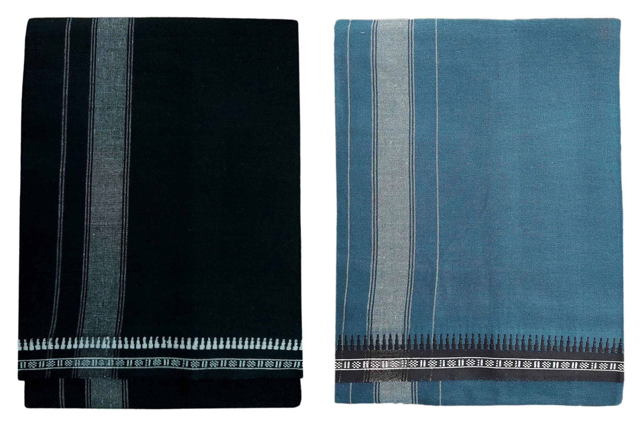 Prakasam Cotton Fine Quality Mens Kerala Style Thalapathi Border Single (1.28X2.00 Mtrs) -Dhoti-Kerala Single Mundu (Pack Of 2 D