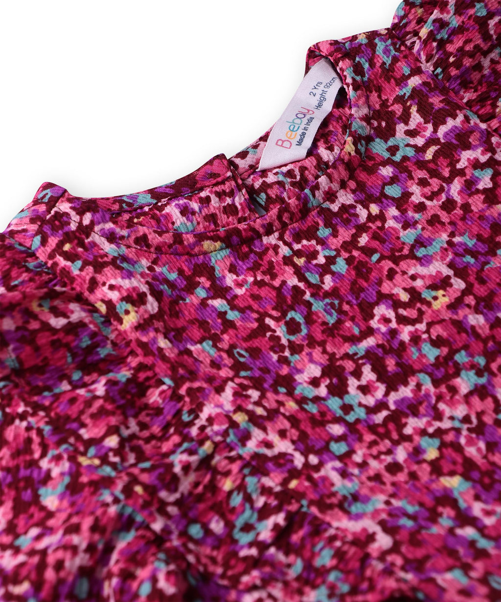 Beebay Kids Girls Abstract Print Ruffle Dress Maroon
