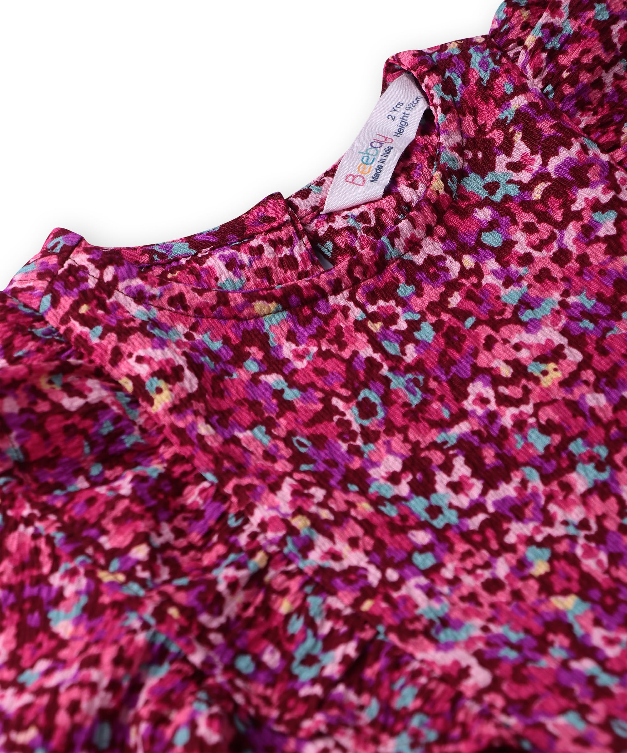 Beebay Kids Girls Abstract Print Ruffle Dress Maroon