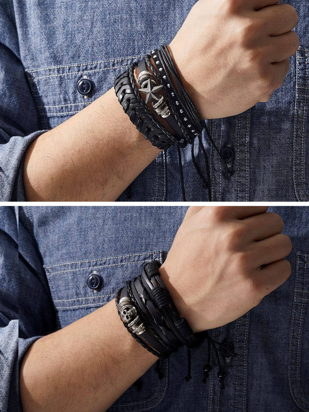 Hicarer 6 Pcs Spiked Studded Bracelets Punk Leather Rivets Bracelet Cuff for Men Women Halloween Accessories(Retro Style)