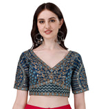 Pujia Mills Mills WomenS Fancy Readymade Heavy Coding Embroidary Worked Half Sleeve Multicolor Saree Blouse(Mushroom) (Morpeach