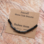 JoycuFF Gifts for Mother Morse Code Bracelets for Mom Funny Simple Handmade Fashion Trendy Unique Silver Birthday Christmas Moth
