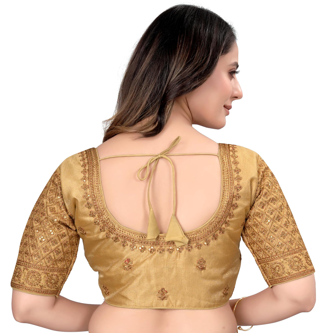 Pujia Mills Womens Art Silk Half Sleeve Embroidery Half Readymade Saree Blouse For Women Sequence Work Blouse