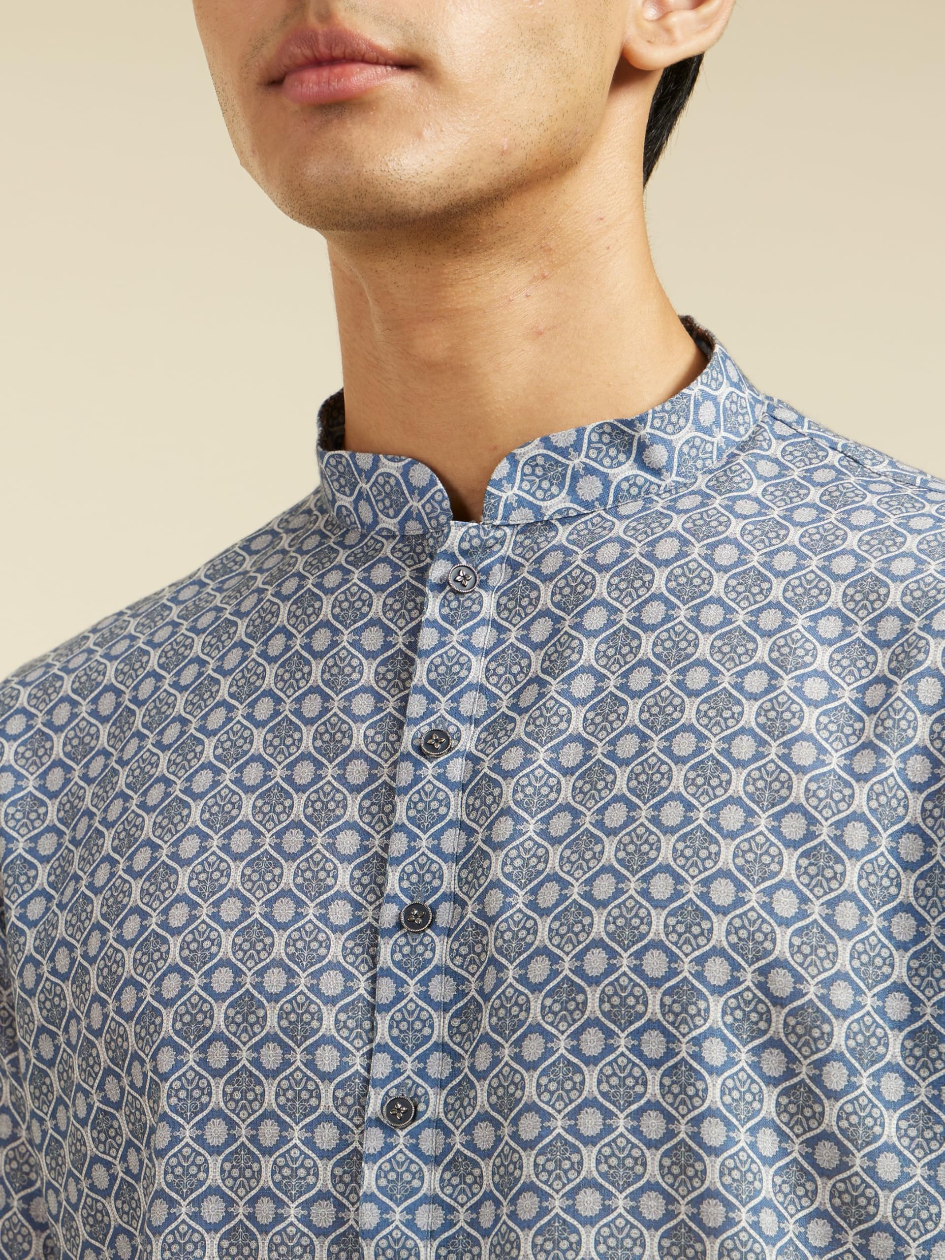 Diwas By Manyavar MenS Cotton Blend Printed Kurta (Blue,Xxl)