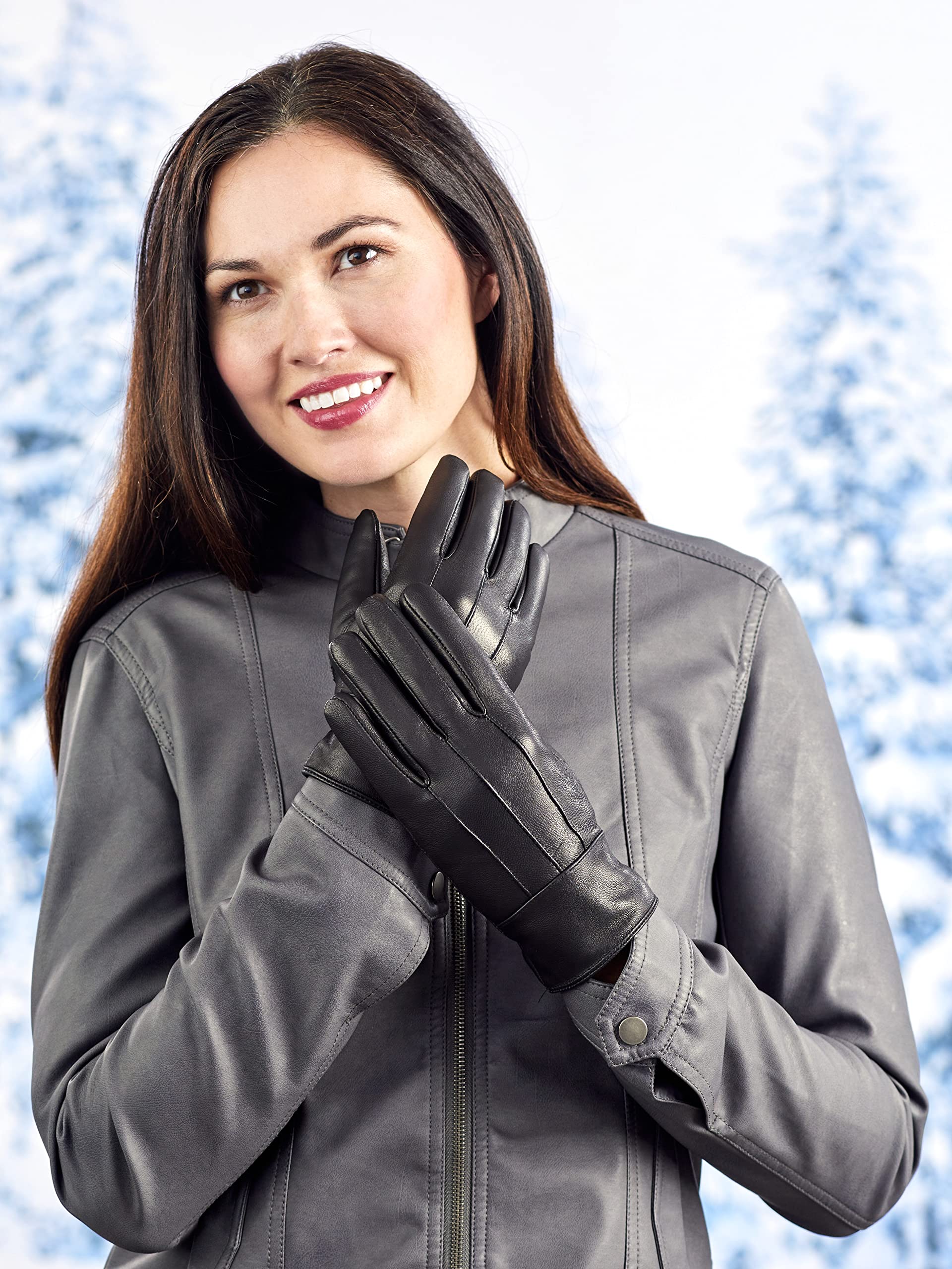 Fleece-Lined Leather Gloves - Medium