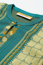 Aurelia Women Pale Banana Cotton Blend Geometric Yarn Dyed Straight Kurta