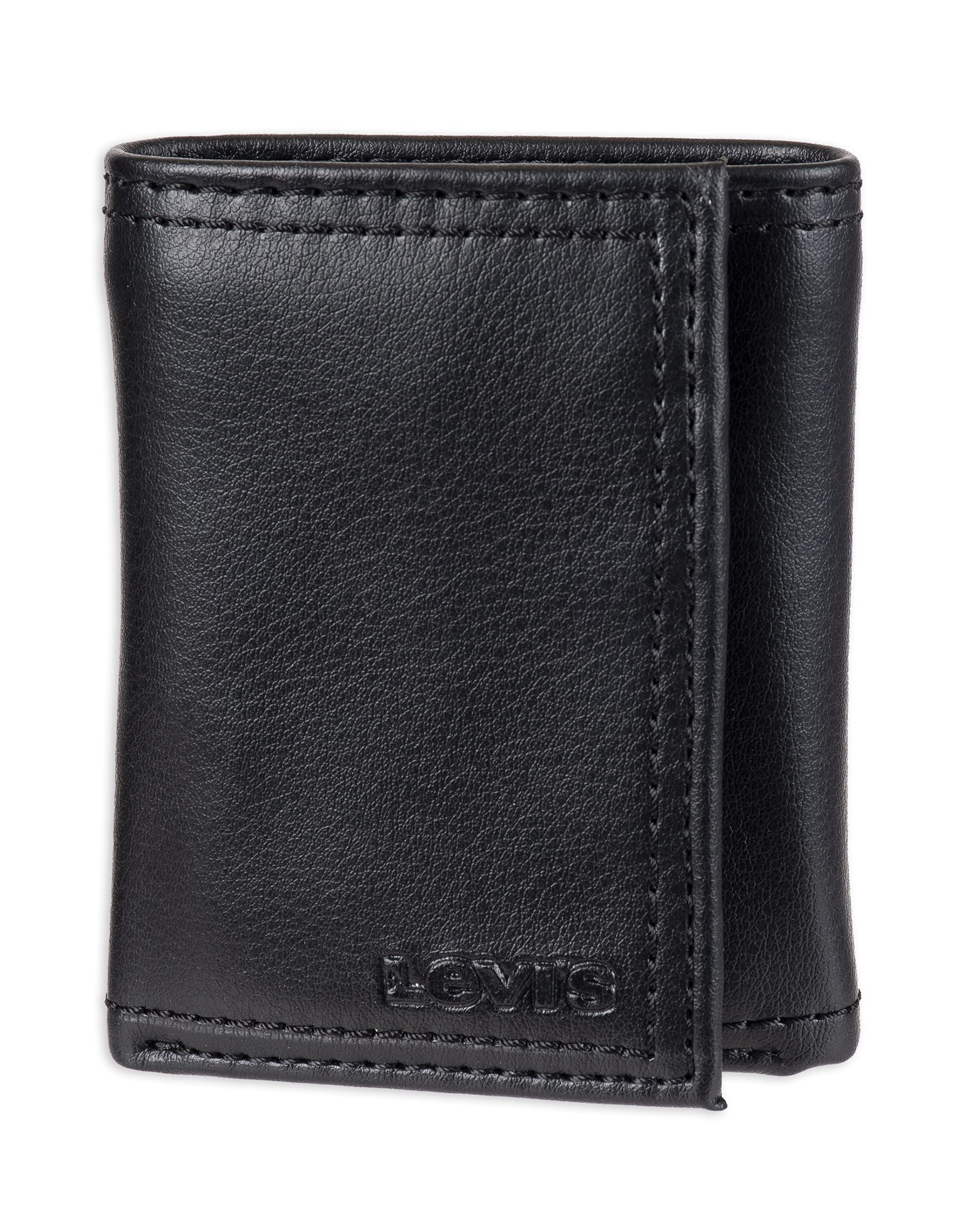 Levis Mens Trifold Wallet-Sleek and Slim Includes Id Window and credit card Holder, Black 01, One Size
