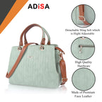 ADISA texture stripes handbag shoulder bag for women and girls with sling belt (AD4074-GREEN)