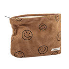 GUTGNK Makeup bag for Women, Corduroy Cosmetic Bag Aesthetic Design Ladies Tote Bag,Cute Smiley Face Makeup Organizer with Zippe