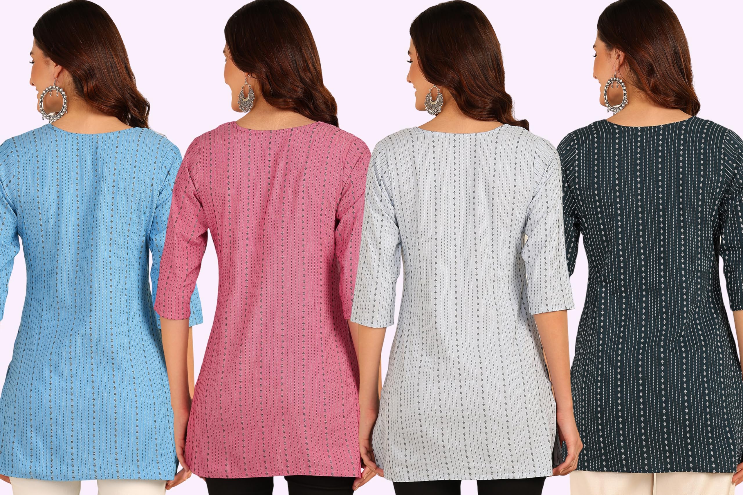 Dsk Studio WomenS And GirlS Striped Short Kurti With Notch Neck 3/4 Sleeves Straight Hem Length | Short Kurti For Women Latest