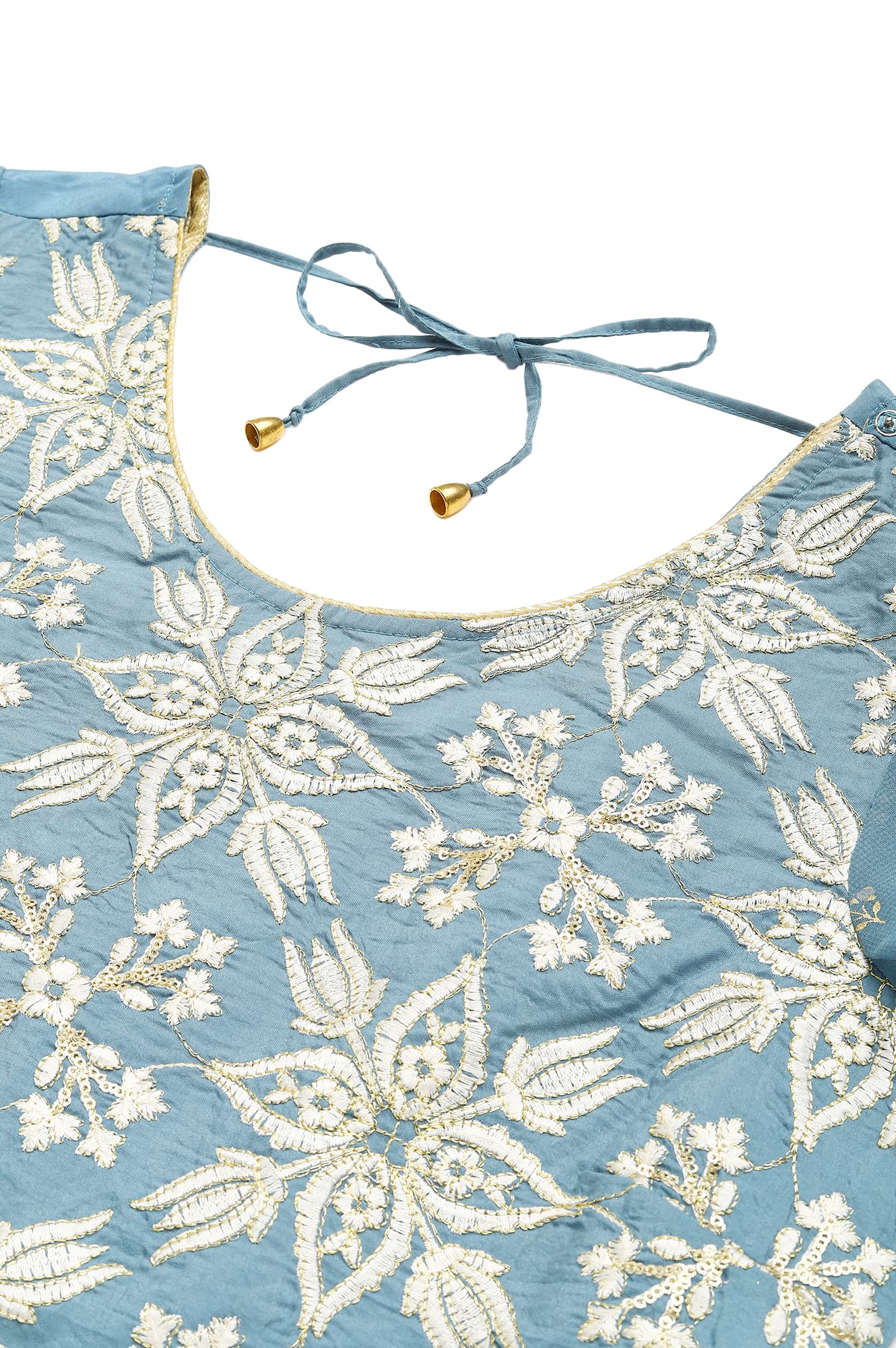 Aurelia Women'S Polyester Mist Embroidered Crop Top With Palazzo And Drape