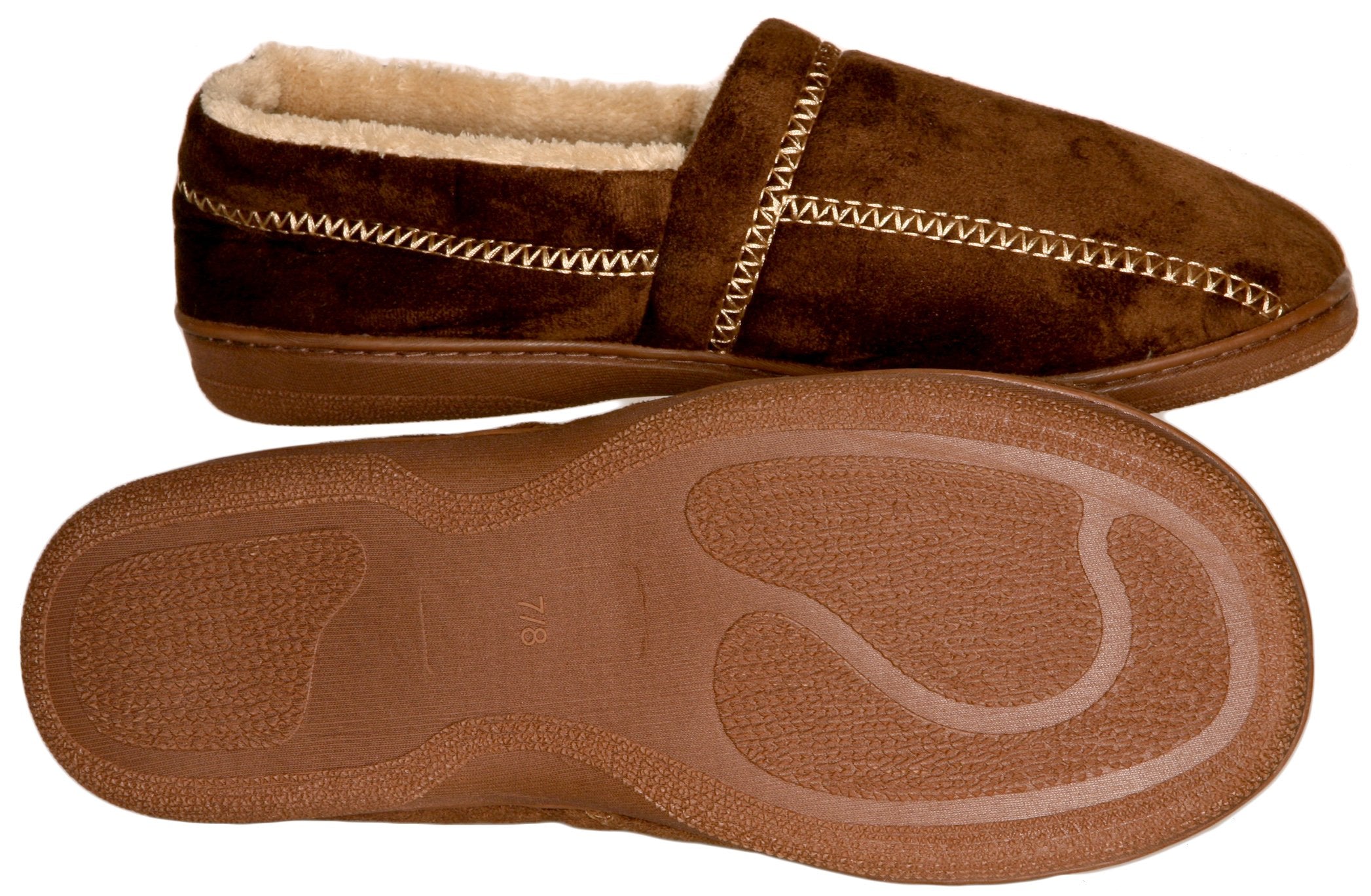 Living Healthy Products MSFS-004-78 Small 7-8 Suede Fleece Mens Slipper in Brown