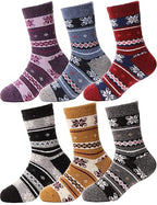 EBMORE Kids Wool Socks for Toddlers Boys Girls Warm Winter Thick Hiking Thermal Heavy Cozy Crew Boot Socks 6 Pairs (Stripe Snowf