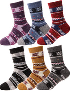 EBMORE Kids Wool Socks for Toddlers Boys Girls Warm Winter Thick Hiking Thermal Heavy Cozy Crew Boot Socks 6 Pairs (Stripe Snowf