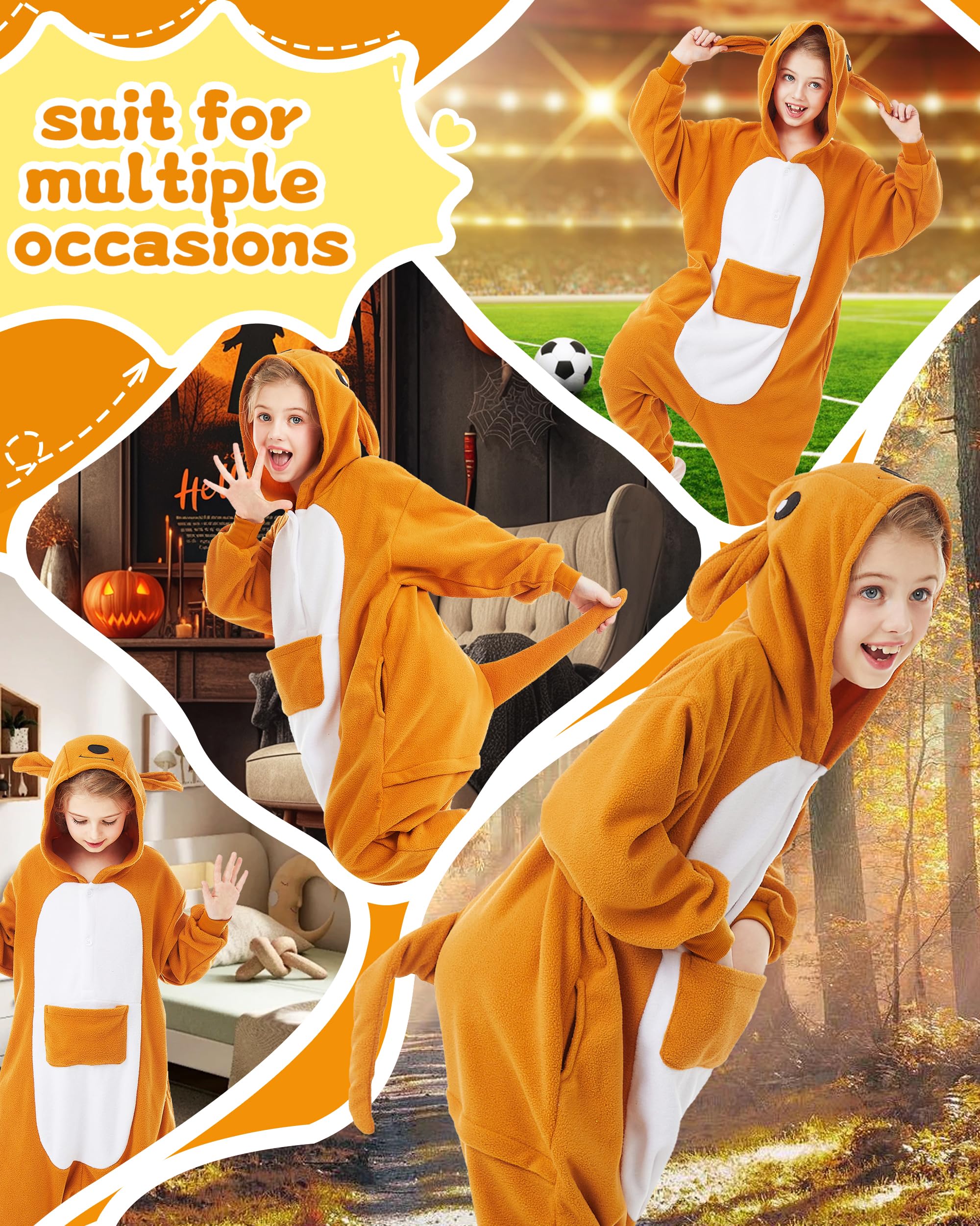 CANASOUR Kangaroo Onesie Halloween Kids Cosplay Costume for Girls Animal Unisex Outfuit One Piece Hooded Soft Pajamas Orange Par