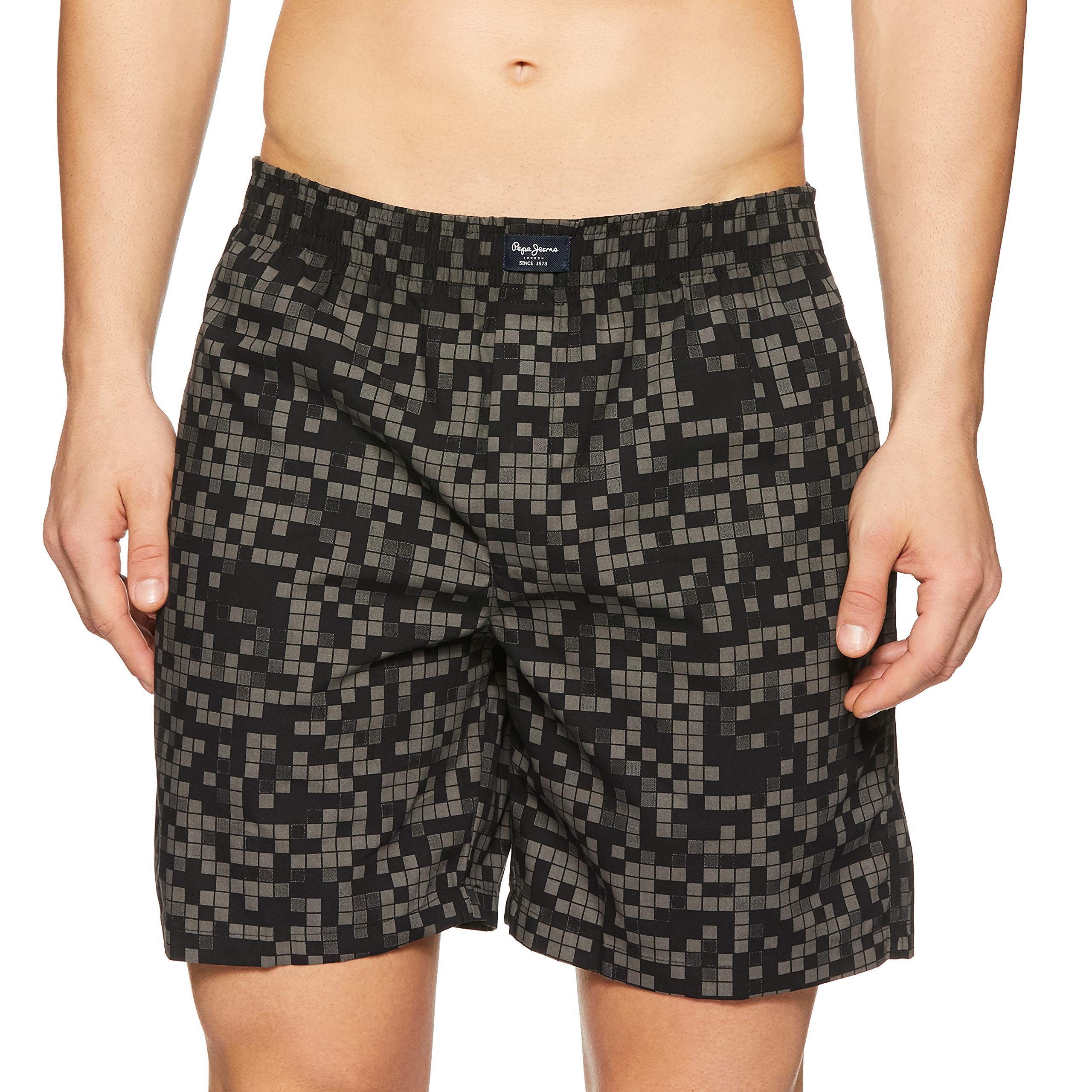 Pepe Jeans Innerwear MenS Cotton Boxers (Pack Of 1) (Atb02-01_Pixel Black Aop_70-75_Pixel Black Aop_75 Cm)