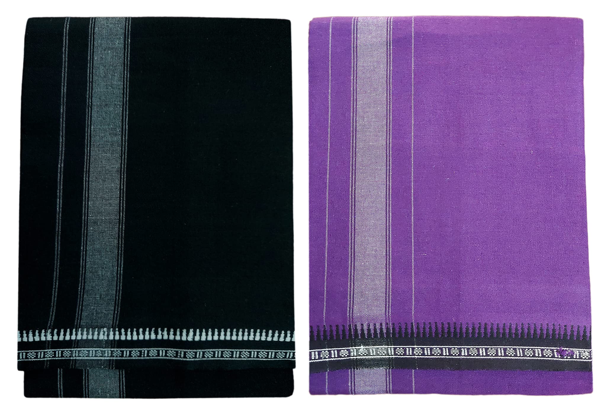 Prakasam Cotton Fine Quality Mens Kerala Style Thalapathi Border Single (1.28X2.00 Mtrs) -Dhoti-Kerala Single Mundu (Pack Of 2 D