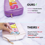 Fablinks Preppy Pouch, Chenille Varsity Letter Stuff Bag, Purple STUFF Nylon Skin Care Patch Bags Organizer, Travel Make Up Skin