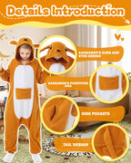 CANASOUR Kangaroo Onesie Halloween Kids Cosplay Costume for Girls Animal Unisex Outfuit One Piece Hooded Soft Pajamas Orange Par