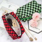 PAZIMIIK Checkered Makeup Bag for Purse Portable Zipper Make Up Pouch Small Cosmetic Case for Travel Accessories (Red Black)