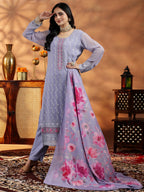 Libas Womens Embroidered Georgette Straight Kurta With Trousers And Dupatta