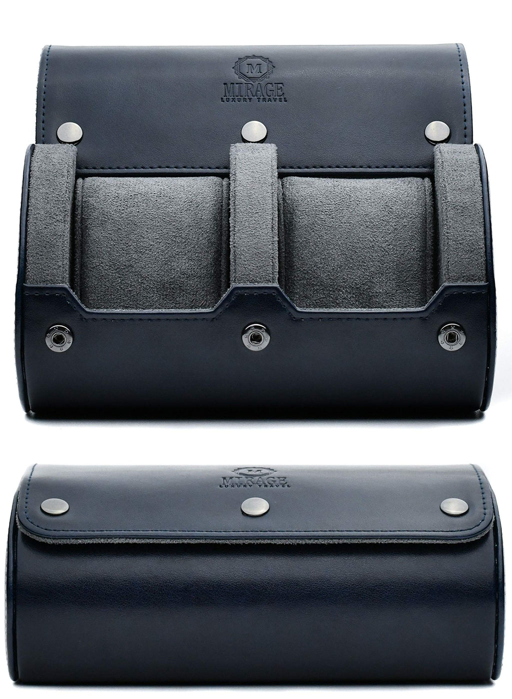 2 Watch Case Travel Organizer - Mirage Watch Rolls for Men - Midnight Blue
