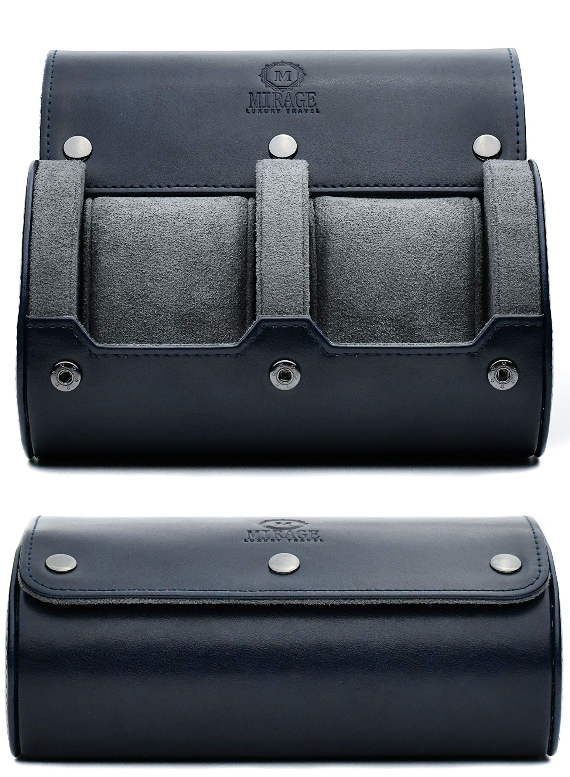 2 Watch Case Travel Organizer - Mirage Watch Rolls for Men - Midnight Blue