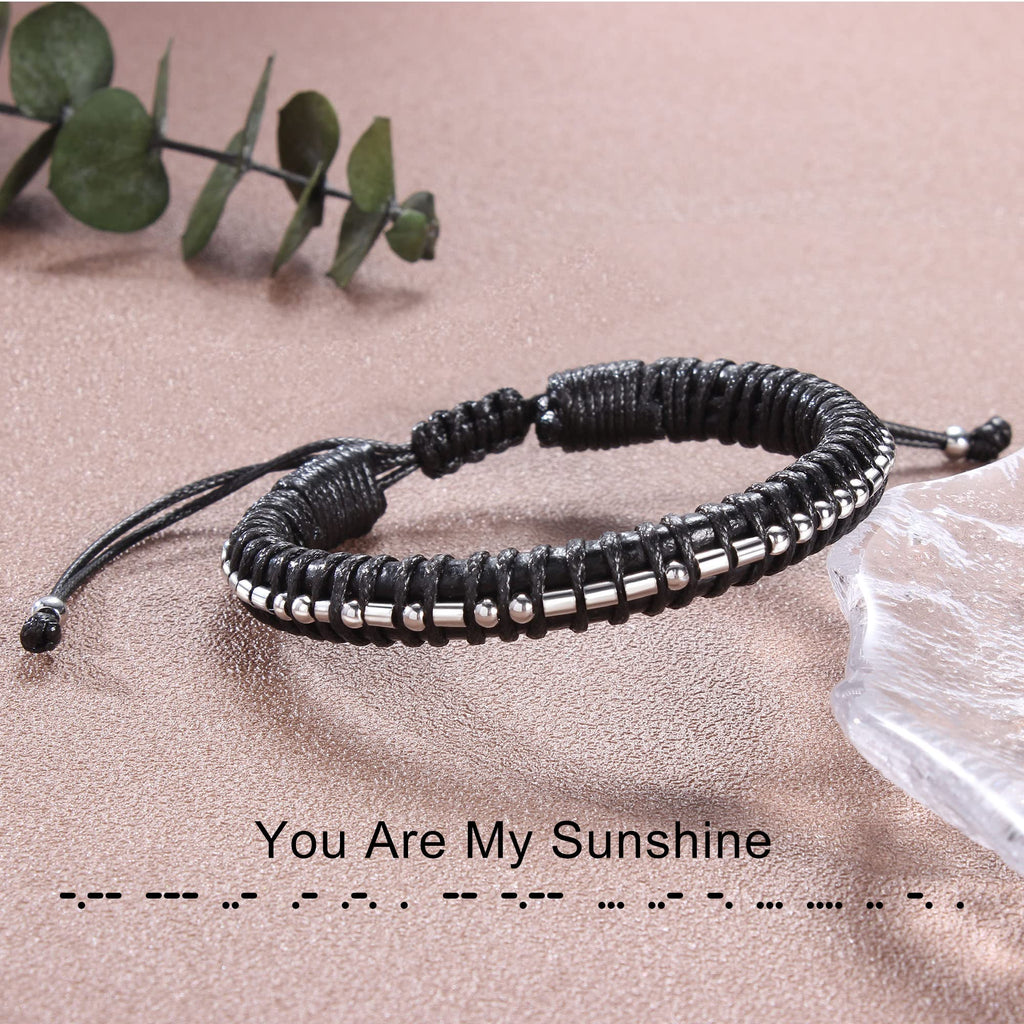 Morse Code Bracelets for Men Valentines Day Gifts for Him Husband Best Friend Bracelets Gifts for Boyfriend Braided Leather