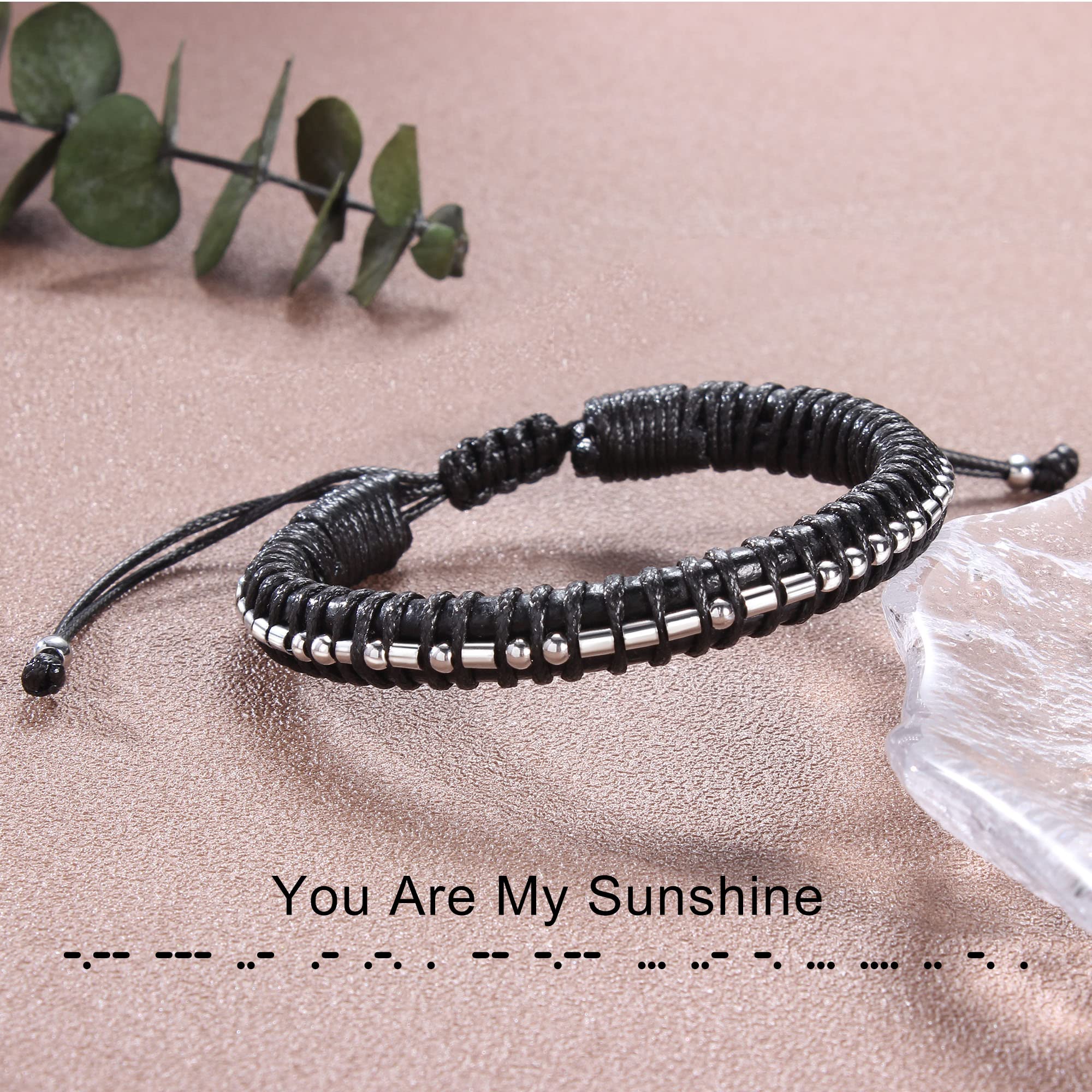 Morse Code Bracelets for Men Valentines Day Gifts for Him Husband Best Friend Bracelets Gifts for Boyfriend Braided Leather